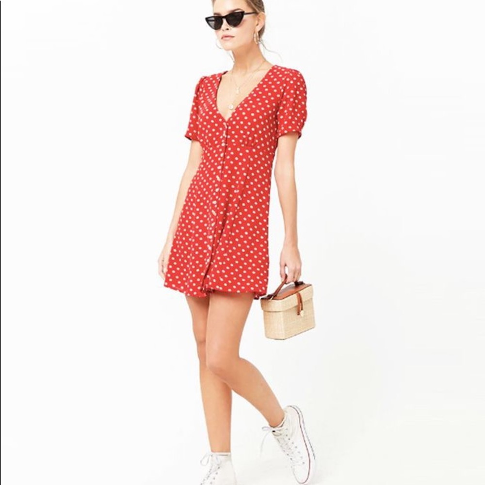 Red Floral Button Up Dress
